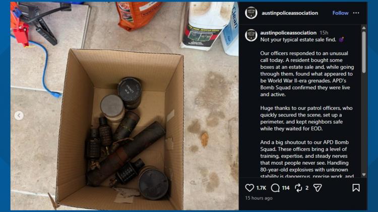 Austin resident finds six potentially live grenades in boxes bought at estate sale — KHOU 11 (Houston)